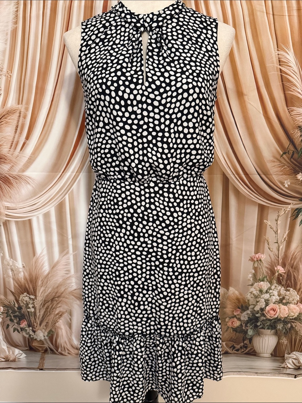 Karl Lagerfeld Black & White Polka-Dot Midi Dress